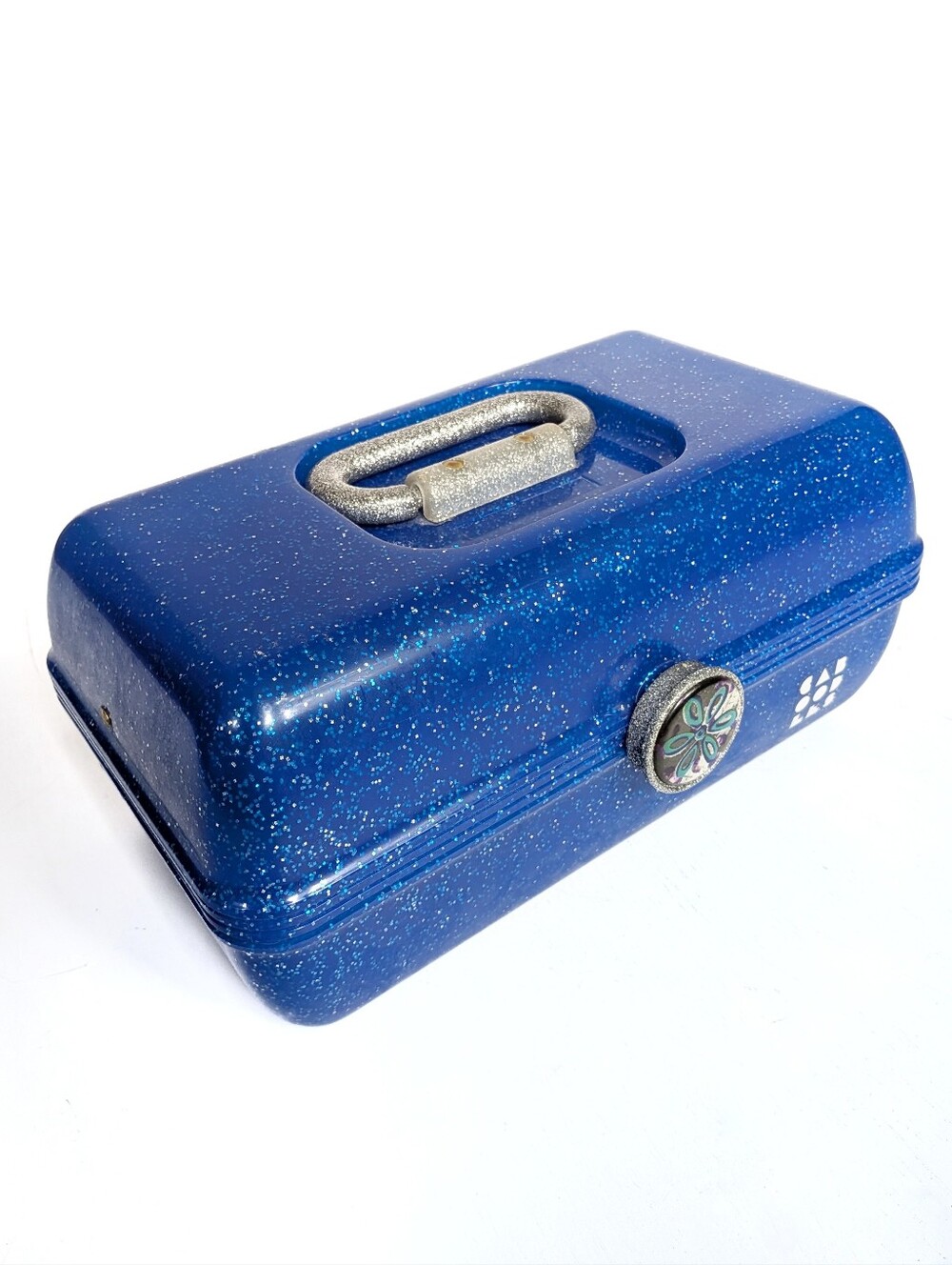 Vintage Caboodle Jellies Blue with Silver Glitter  Cosmetics Organizer 923511